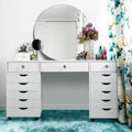 Costway 5 Drawer Dresser Storage Cabinet Chest w/Wheels for Home Office White
