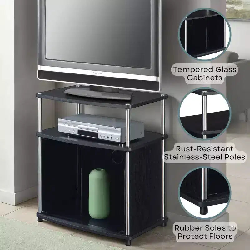 Designs2Go TV Stand for TVs up to 25 with Black Glass Storage Cabinet and Shelf - Breighton Home