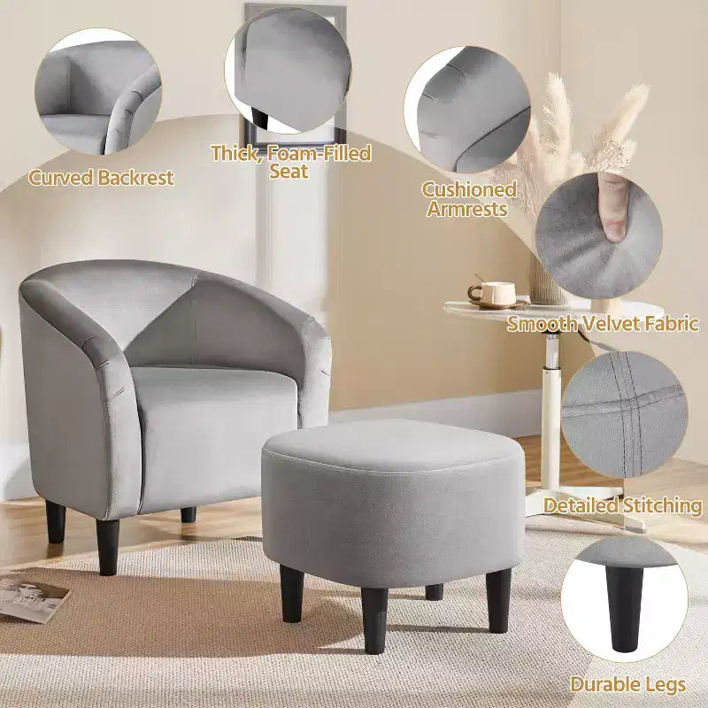 Yaheetech Fabric Upholstered Accent/Barrel Chair and Ottoman Set for Living Room