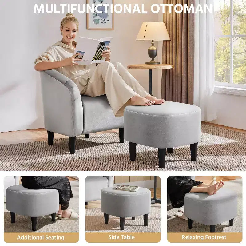 Yaheetech Fabric Upholstered Accent/Barrel Chair and Ottoman Set for Living Room