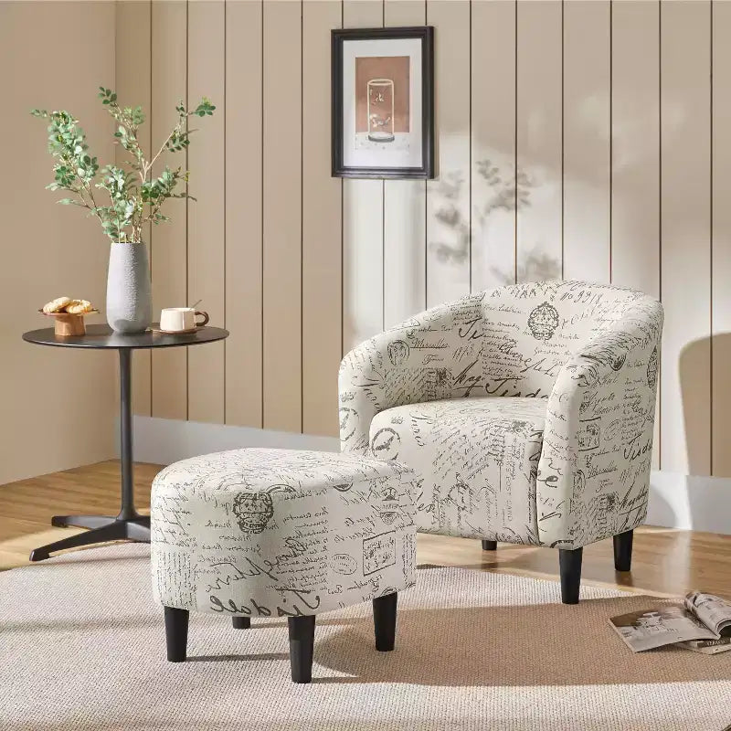 Yaheetech Fabric Upholstered Accent/Barrel Chair and Ottoman Set for Living Room