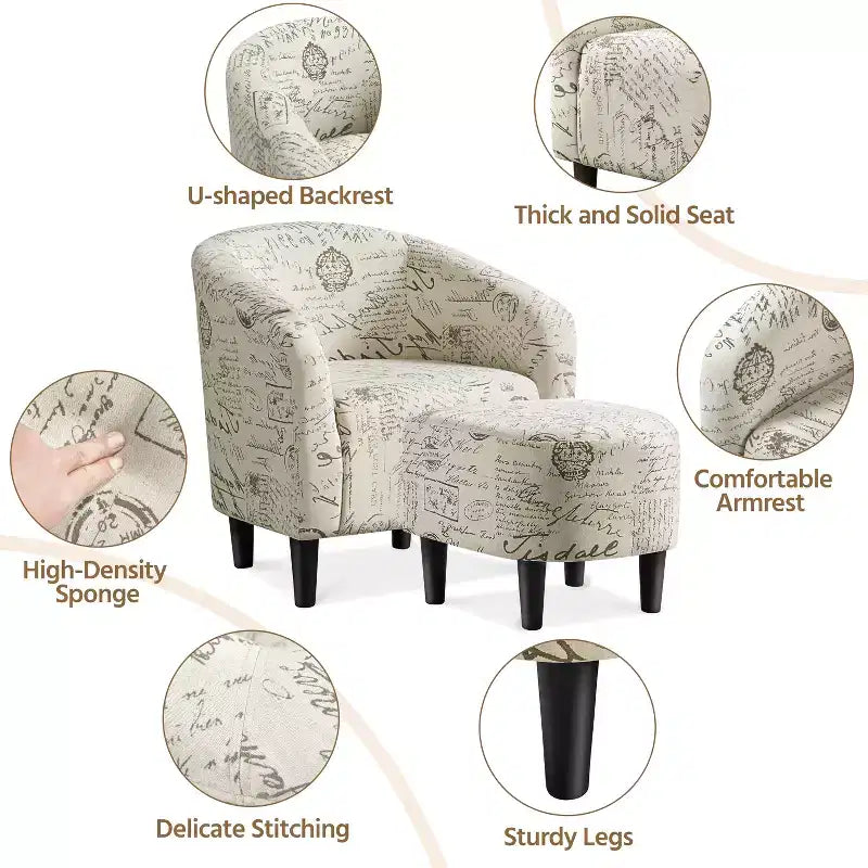Yaheetech Fabric Upholstered Accent/Barrel Chair and Ottoman Set for Living Room