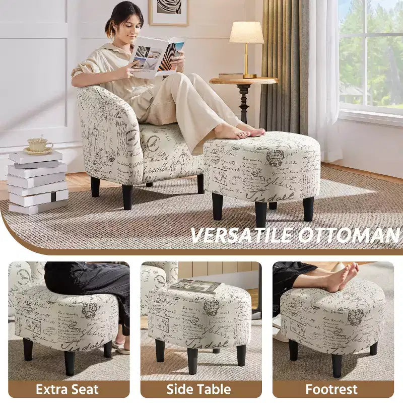 Yaheetech Fabric Upholstered Accent/Barrel Chair and Ottoman Set for Living Room