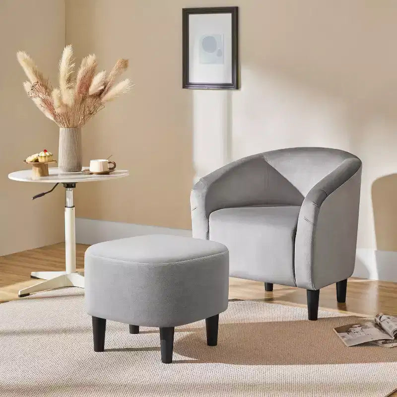 Yaheetech Fabric Upholstered Accent/Barrel Chair and Ottoman Set for Living Room