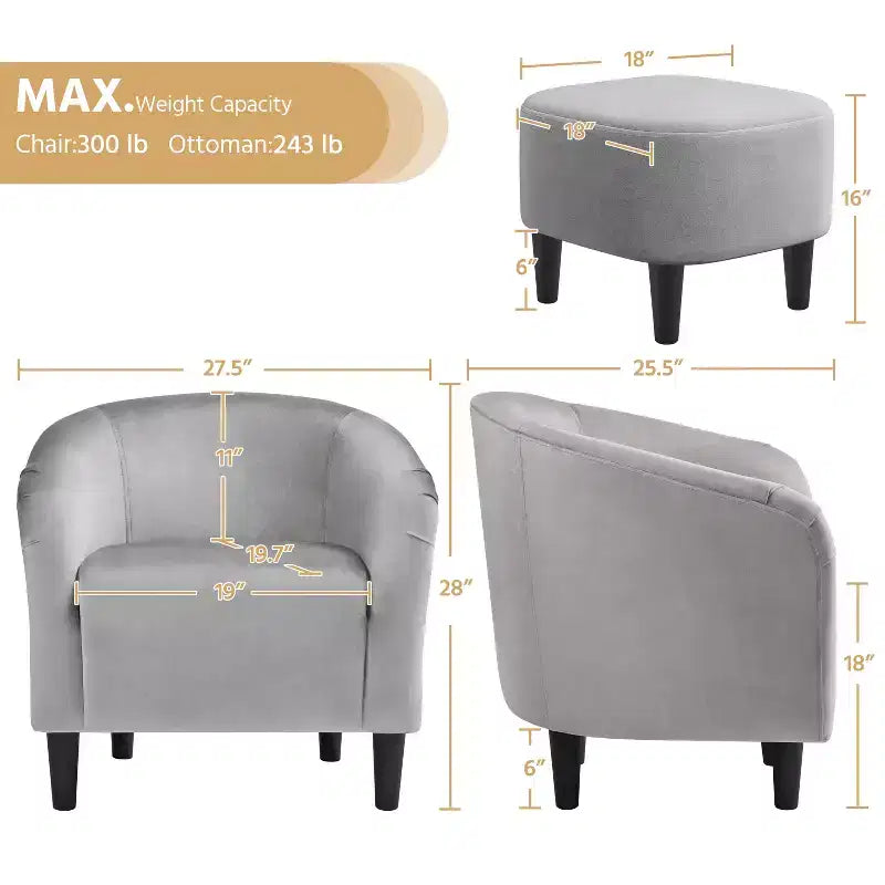 Yaheetech Fabric Upholstered Accent/Barrel Chair and Ottoman Set for Living Room