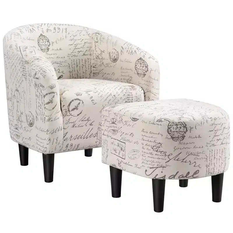 Yaheetech Fabric Upholstered Accent/Barrel Chair and Ottoman Set for Living Room