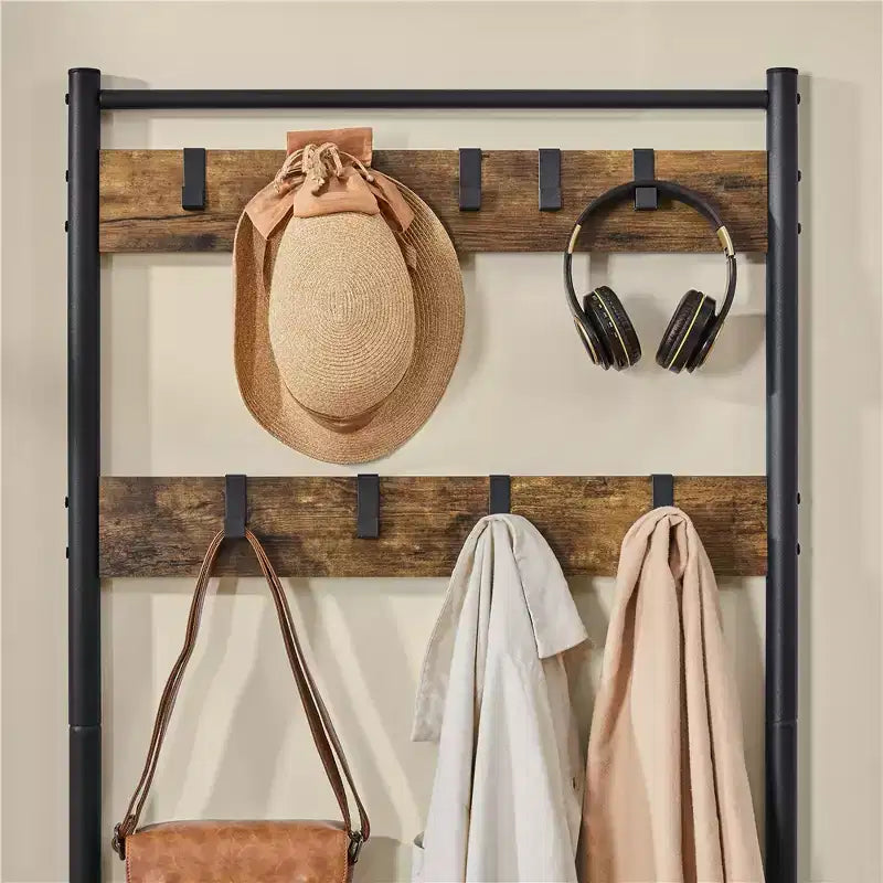 Yaheetech 73H Metal Hall Tree with Shoe Storage Bench Coat Rack with 9 Movable Hooks Entryway Coat Rack