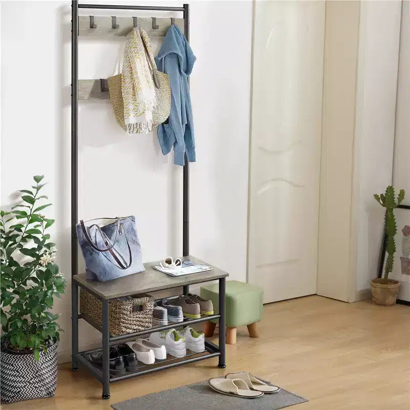 Yaheetech 73H Metal Hall Tree with Shoe Storage Bench Coat Rack with 9 Movable Hooks Entryway Coat Rack