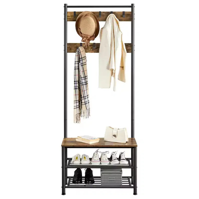 Yaheetech 73H Metal Hall Tree with Shoe Storage Bench Coat Rack with 9 Movable Hooks Entryway Coat Rack